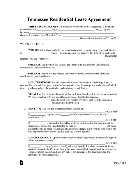 Free Printable Tennessee Lease Agreement Printable World Holiday