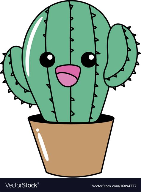 Kawaii cute tender cactus plant Royalty Free Vector Image