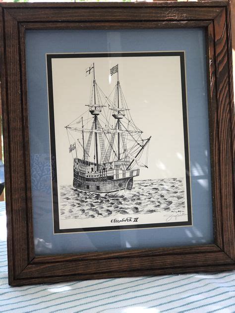 Pen And Ink North Carolina Artist Jerry Miller Framed With Blue Mat