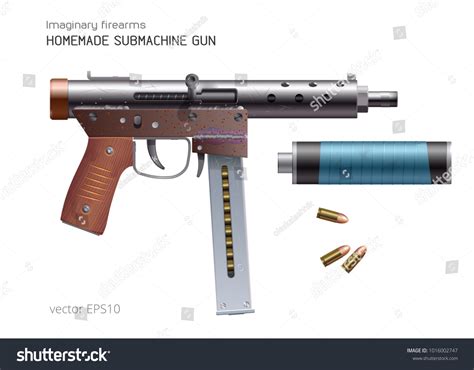 Homemade Submachine Gun Vector Realistic Selfmade Stock Vector Royalty