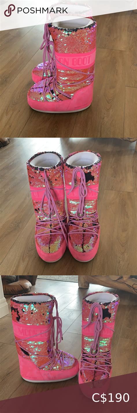 Super Fun Sparkly Sequin Bubble Gum Pink Apres Ski Moon Boot Moon Boots