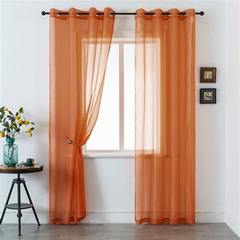 Dualife Burnt Orange Sheer Curtains 96 Inch Length For