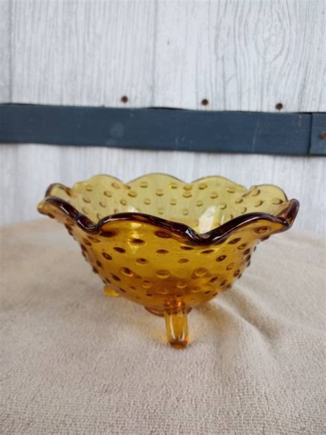 Amber Hobnail Glass Candy Or Nut Bowl Amber Candy Dish Etsy