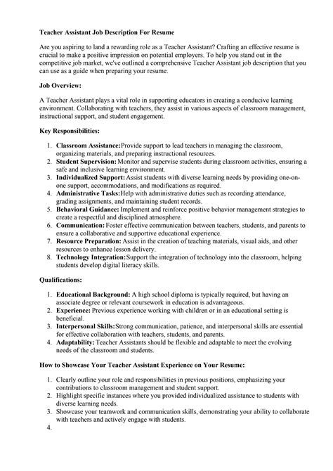 Teacher Assistant Job Description For Resume By Alicia Stoddard Issuu