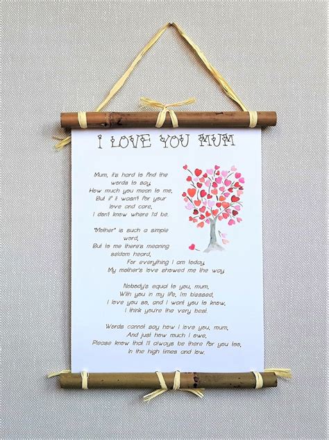 I Love You Mum T Mom Poem Print Personalised Mothers Day T