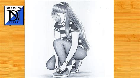 How To Draw A Girl Tying Her Shoes Lece Pencil Sketch For Beginner