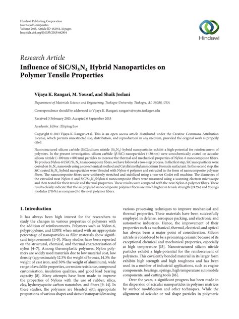 PDF Influence Of SiC Si3N4 Hybrid Nanoparticles On Polymer Tensile