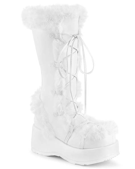 Demonia White Winter Solstice Faux Fur Boots Rave Wonderland