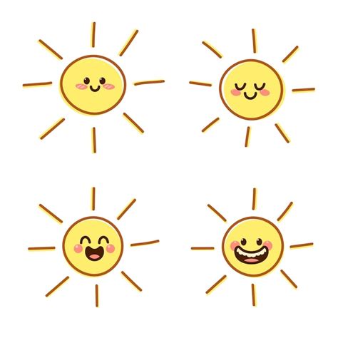 Premium Vector Kawaii Smiling Sun Set Of Cute Illustrations