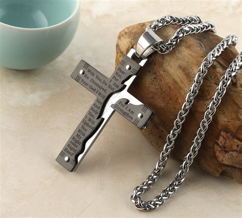 Men S Stainless Steel Jesus Christ Crucifix Cross Lord S Prayer Pendant