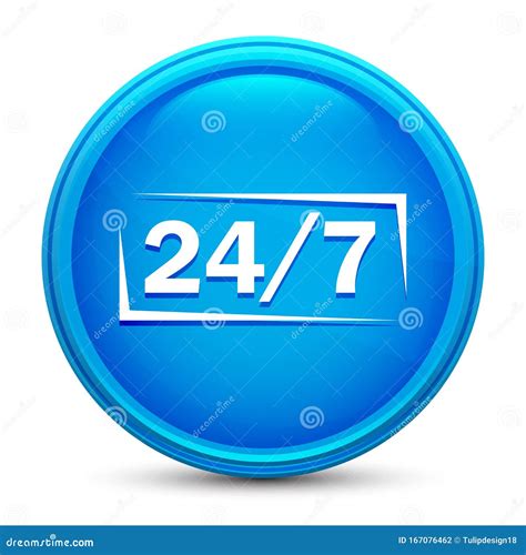 24 7 Icon Glass Shiny Blue Round Button Isolated Design Vector Illustration Stock Vector