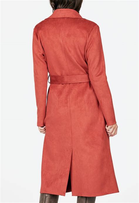 Faux Suede Maxi Coat In Brick Red Get Great Deals At Justfab