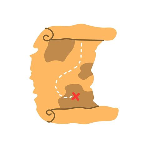 Pirate Treasure Map Vector Illustration In Flat Cartoon Style On White