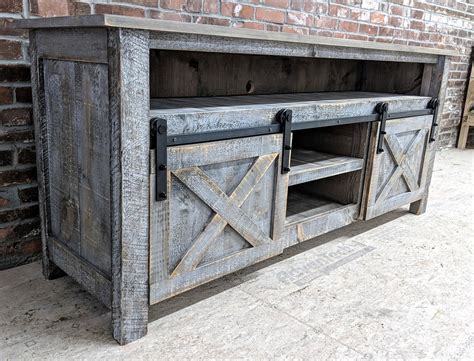 Rustic Industrial Barn Board Reclaimed Wood Media Stand Tv Etsy