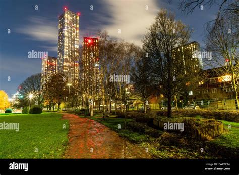 Manchester Deansgate Towers Photographed From Hulme Park Stock Photo