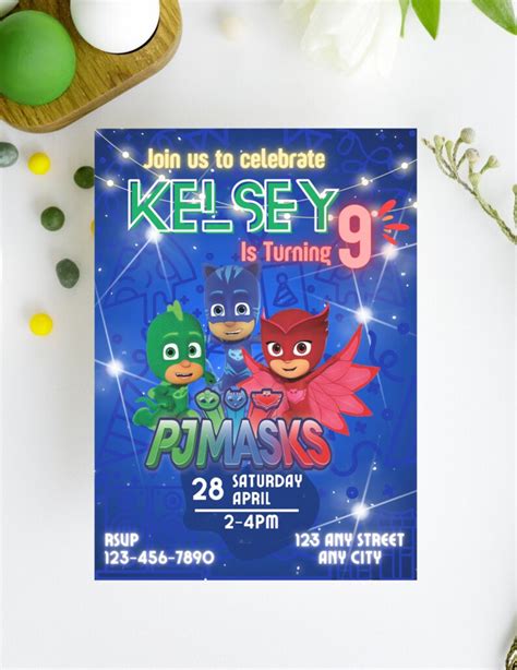 Editable PJ Masks Birthday Invitation Template Printable Etsy