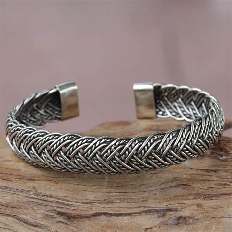 Balinese Braided Sterling Silver Cuff Bracelet In Braids Novica