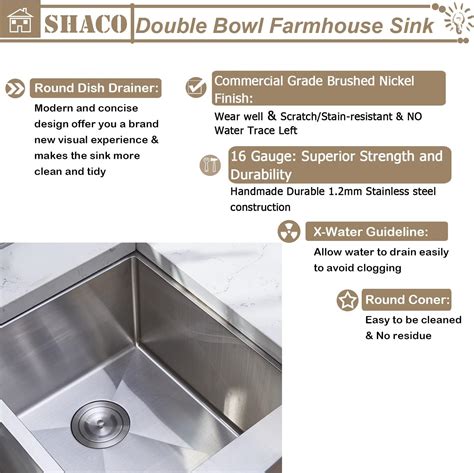 Buy Shaco X Inch Farmhouse Sink Brushed Nickel Double Bowl