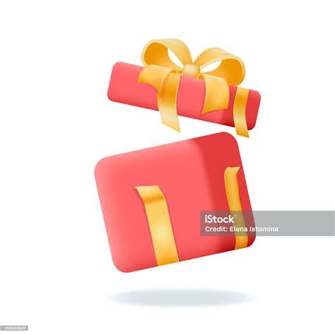 Flying Open Red T Box With Gold Ribbon Bow Realistic 3d Vector Icon