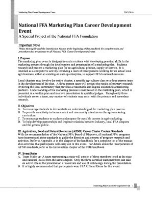 Fillable Online Woodburyffa National Ffa Marketing Plan Career