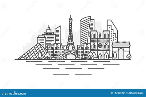 Paris France Architecture Line Skyline Illustration Linear Vector