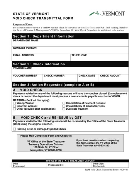 Vermont Void Check Transmittal Form - Fill Out, Sign Online and ...