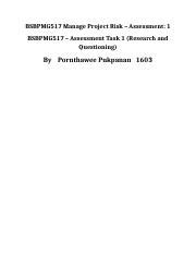 BSBPMG517 Manage Project Risk Assessment1 Docx BSBPMG517 Manage