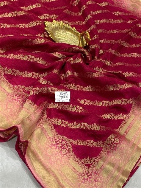 Banaras Pure Moonga Crep Silk Allover Weaving Motifs Saree Wedding