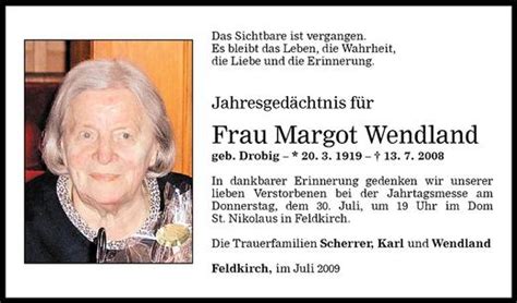 Todesanzeigen Von Margot Wendland Todesanzeigen Vorarlberger Nachrichten