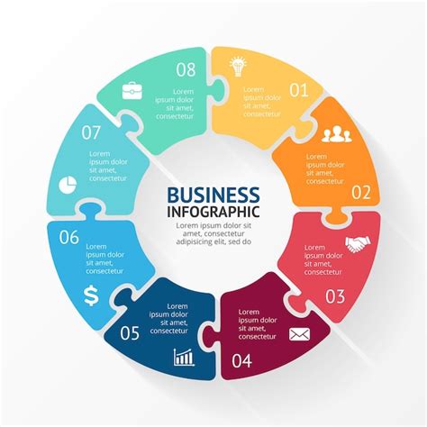 퍼즐 벡터 Infographic 프레 젠 테이 션 템플릿 원형 다이어그램 차트 8 단계 부품 프리미엄 벡터
