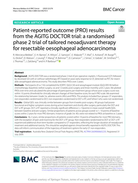 Pdf Patient Reported Outcome Pro Results From The Agitg Doctor