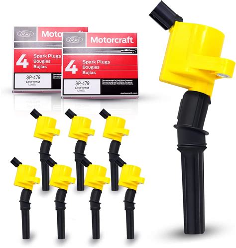 Mas Set Of 8 Yellow Ignition Coils Pack Curved Boots Dg508 And 8 Motorcraft Platinum