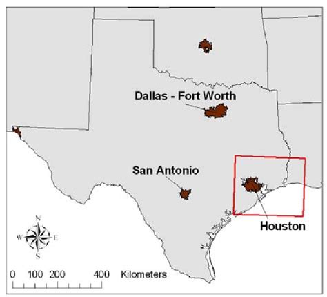 Houston Metropolitan Area Vicinity Map And Modeling Domain The Inner