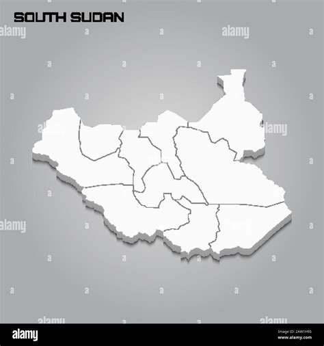 South Sudan 3d map with borders of regions. Vector illustration Stock ...