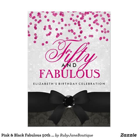 Pink And Black Fabulous 50th Birthday Party Invite