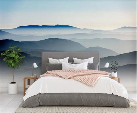 Ombre Mountains Mural Wallpaper Geometry Mountain Landscape Etsy