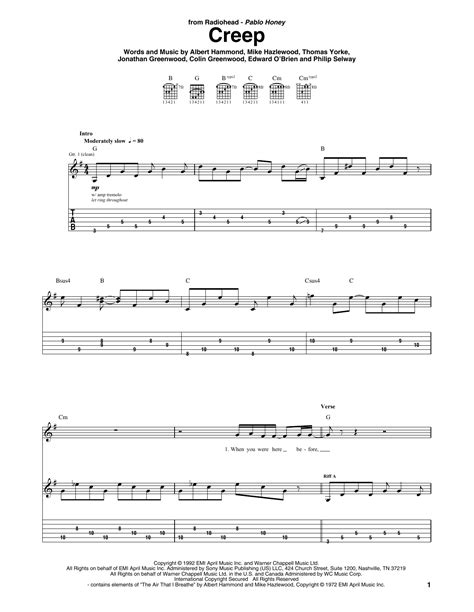 Creep By Radiohead Sheet Music For Guitar Tab At Sheet Music Direct