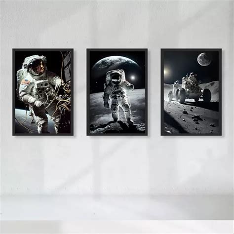 Kit 3 Quadros Decorativos Astronauta Poster Espaço A3 45x34 Frete grátis