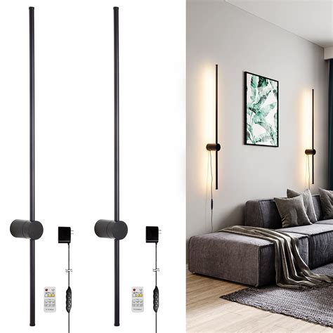 Ditoon RC Dimmable Modern Plug In Wall Sconce Set Of Two LED Black Wall