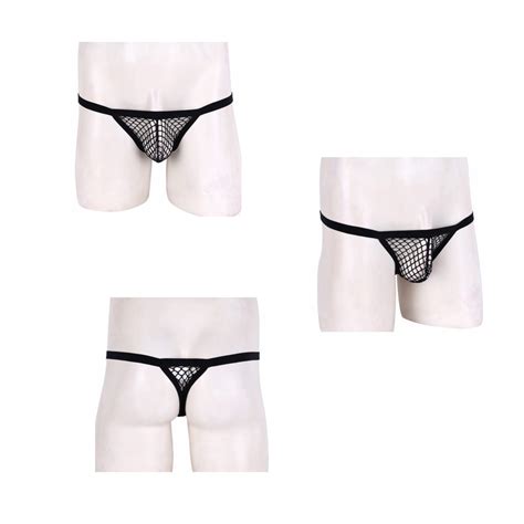 Yhong Mens Lingerie See Through Fishnet Design Low Rise Bulge Pouch T Back Thongs Bikini Briefs