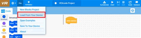 Loading And Saving A VEXcode VR Project On Windows VEX Library