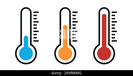 Set Thermometer Warm Cold Symbol Group Weather Instrument Sign