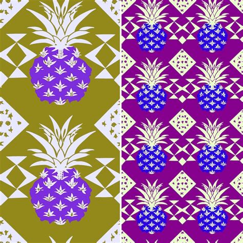 Premium Psd A Set Of Pineapples With A Pattern Of Flowers