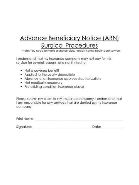 Fillable Online Advance Beneficiary Notice Abn Surgical Procedures Fax Email Print Pdffiller