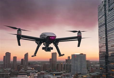 Autonomous Driverless Aerial Vehicle Flying On City Background Future Transportation With 5g