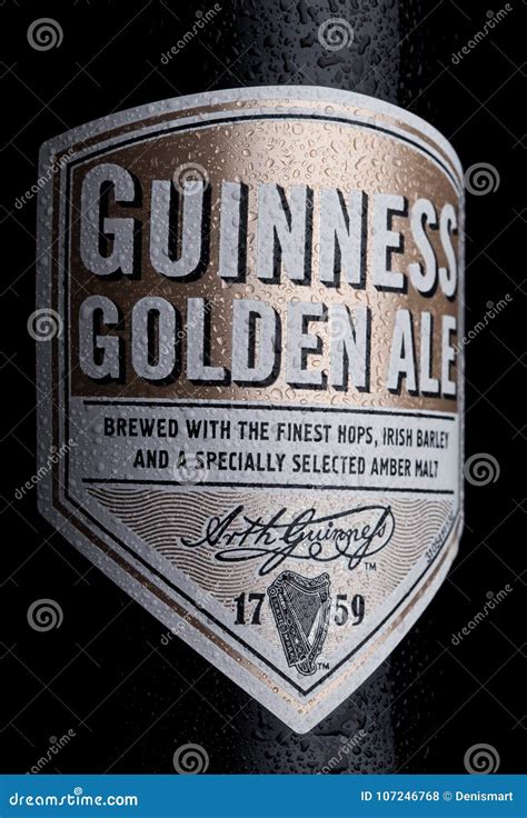 LONDON, UK - JANUARY 02, 2018: Bottle Label of Guinness Golden Ale Beer ...