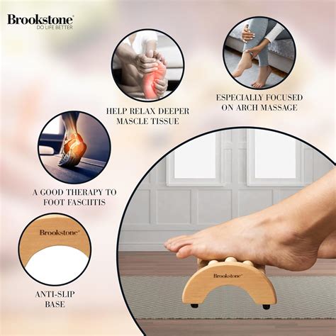 Brookstone Masajeador de pies de madera, rodillo de masaje de madera