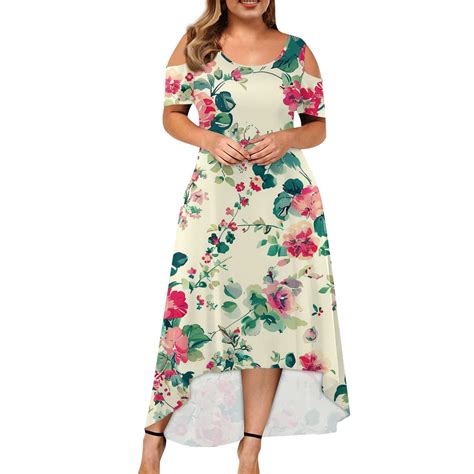 Gipqjk Womens Plus Size Summer Sun Dresses Clearance Trendy Floral Boho