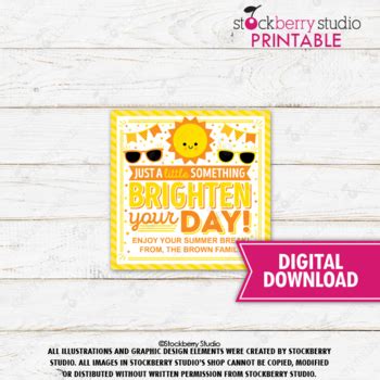 Brighten Your Day Yellow Sunshine Gift Box Tag Printable Thank You Label