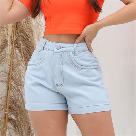 Shorts Feminino Bolsas Sem Rascada Lisa Shorts Jeans Feminino